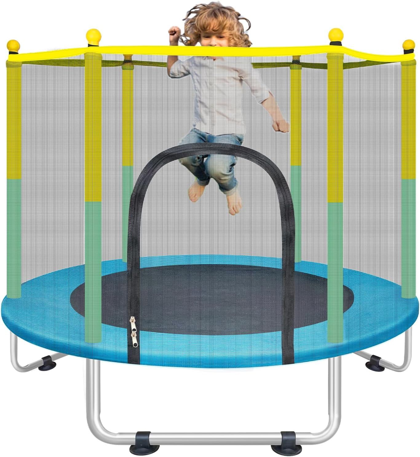 55'' Blue Round Kids' Trampoline with Safety Enclosure