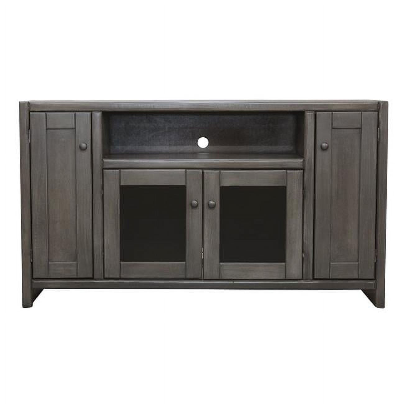 55" Gray Poplar Wood Contemporary TV Stand with Cabinets