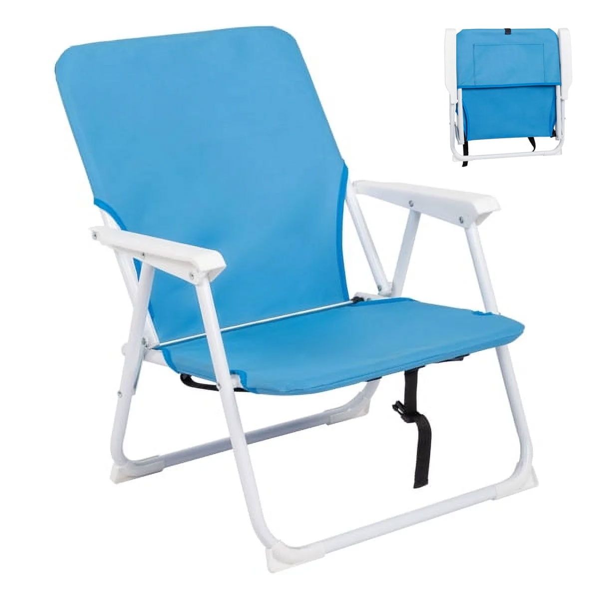 Blue Oxford Cloth Folding Beach Chair with White Iron Frame