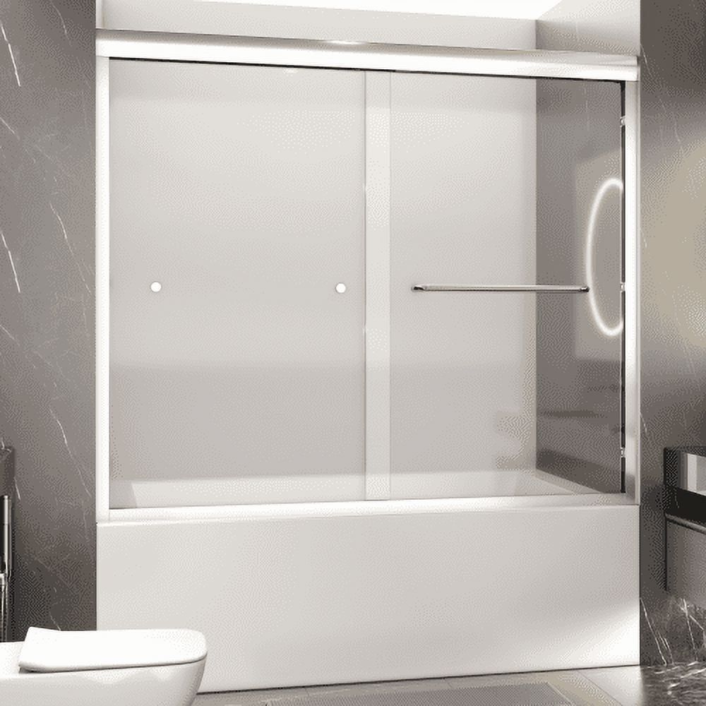 Chrome Semi-Frameless Double Sliding Tub Door with Tempered Glass