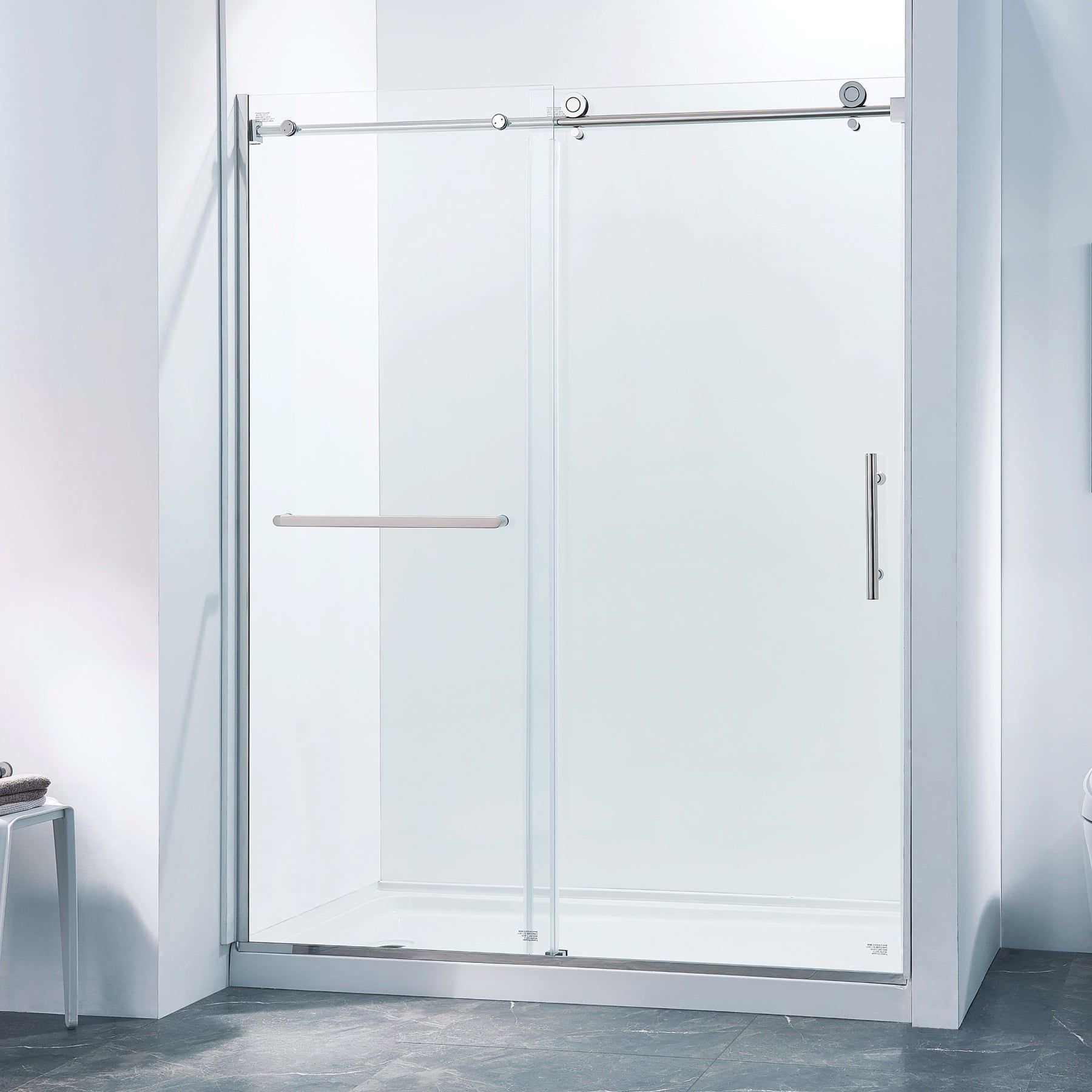 60" Chrome Semi-Frame Sliding Shower Door with Tempered Glass