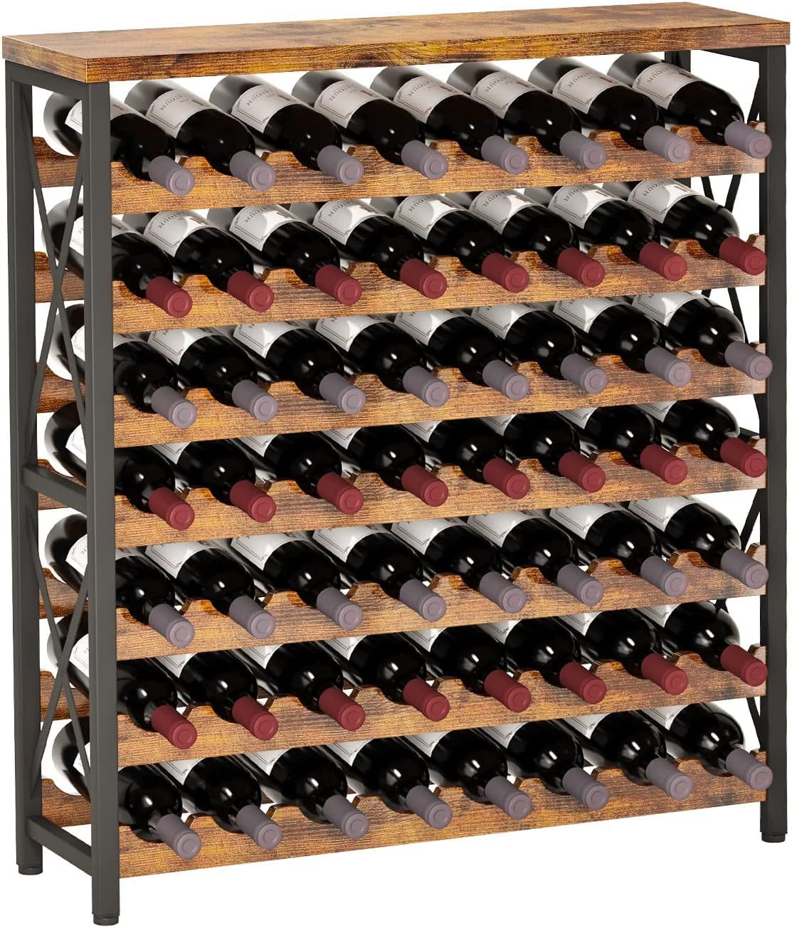 Rustic Black and Brown 56-Bottle Freestanding Wooden Wine Rack