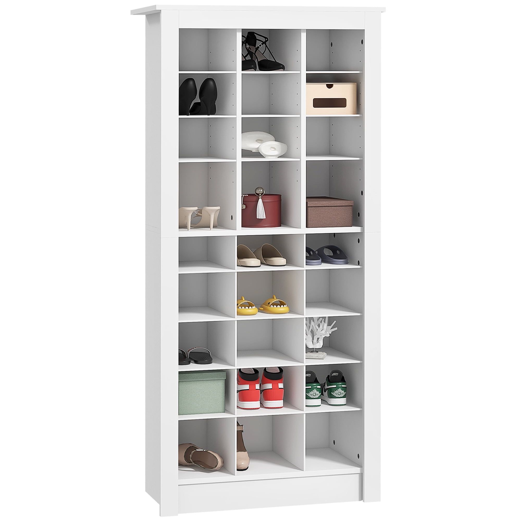 White Tall Narrow Shoe Cabinet with Adjustable Shelves