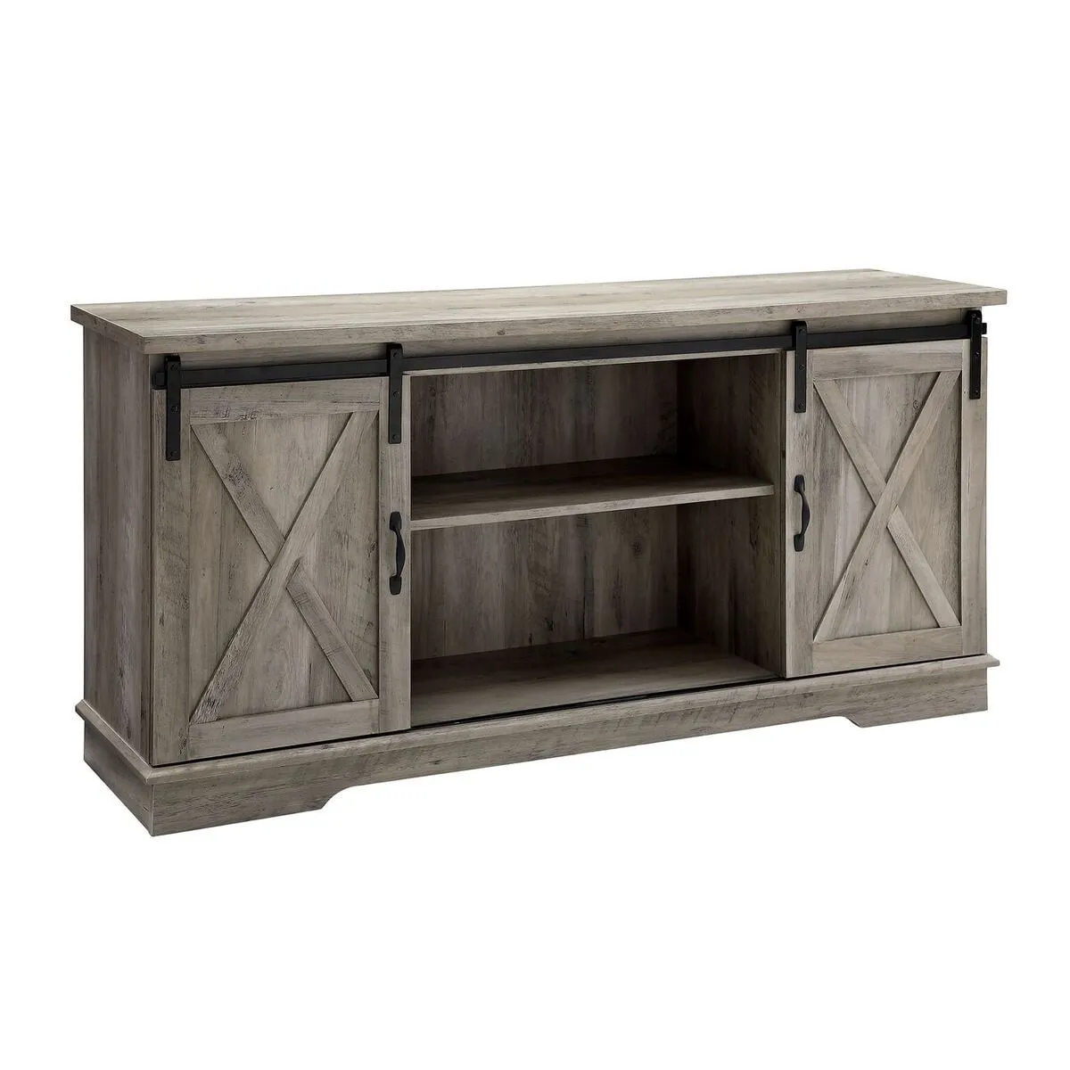 58 Inch Grey Wash Sliding Barn Door TV Console