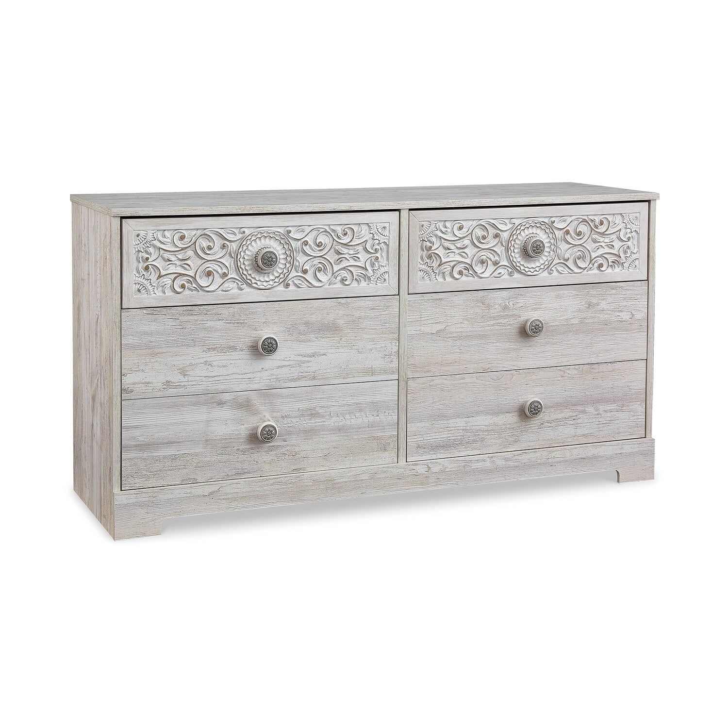 White Mirrored Horizontal Dresser with Felt Lined Drawer