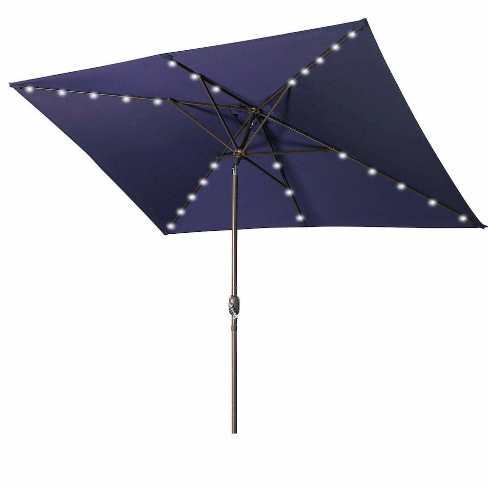 Navy Rectangular Patio Umbrella with Solar LED Lights