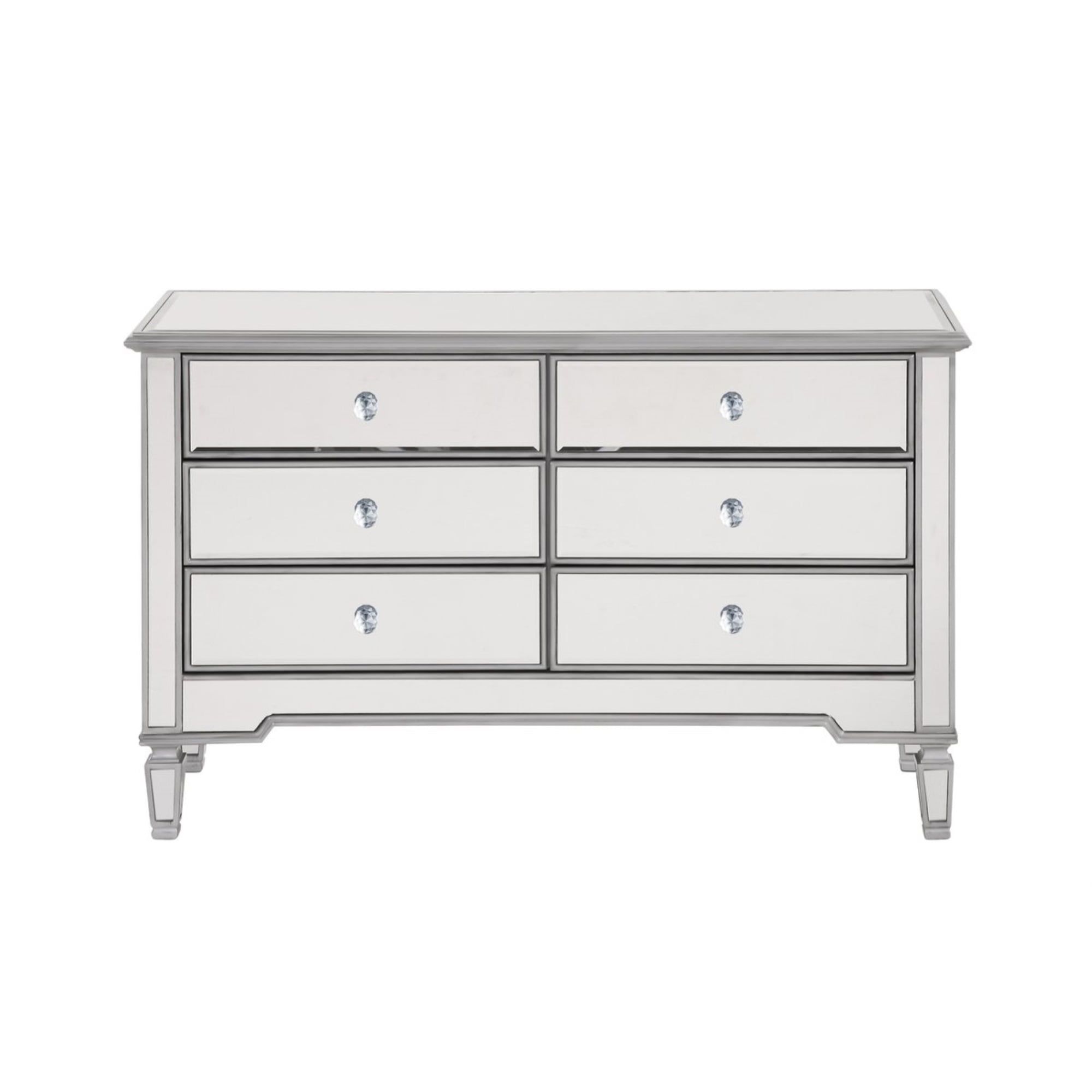 Elegant Mirrored 6-Drawer Double Dresser in Hand-Painted Silver