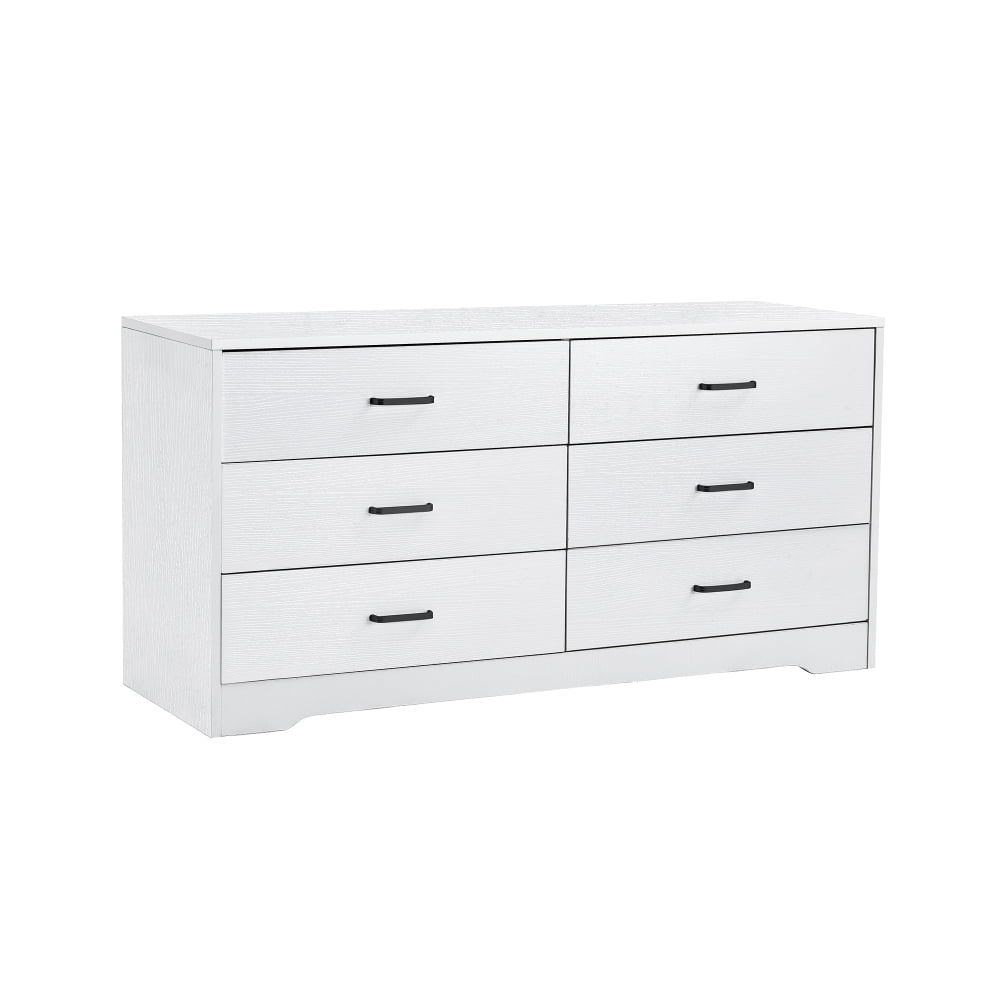 White 6-Drawer Wooden Dresser with Metal Handles