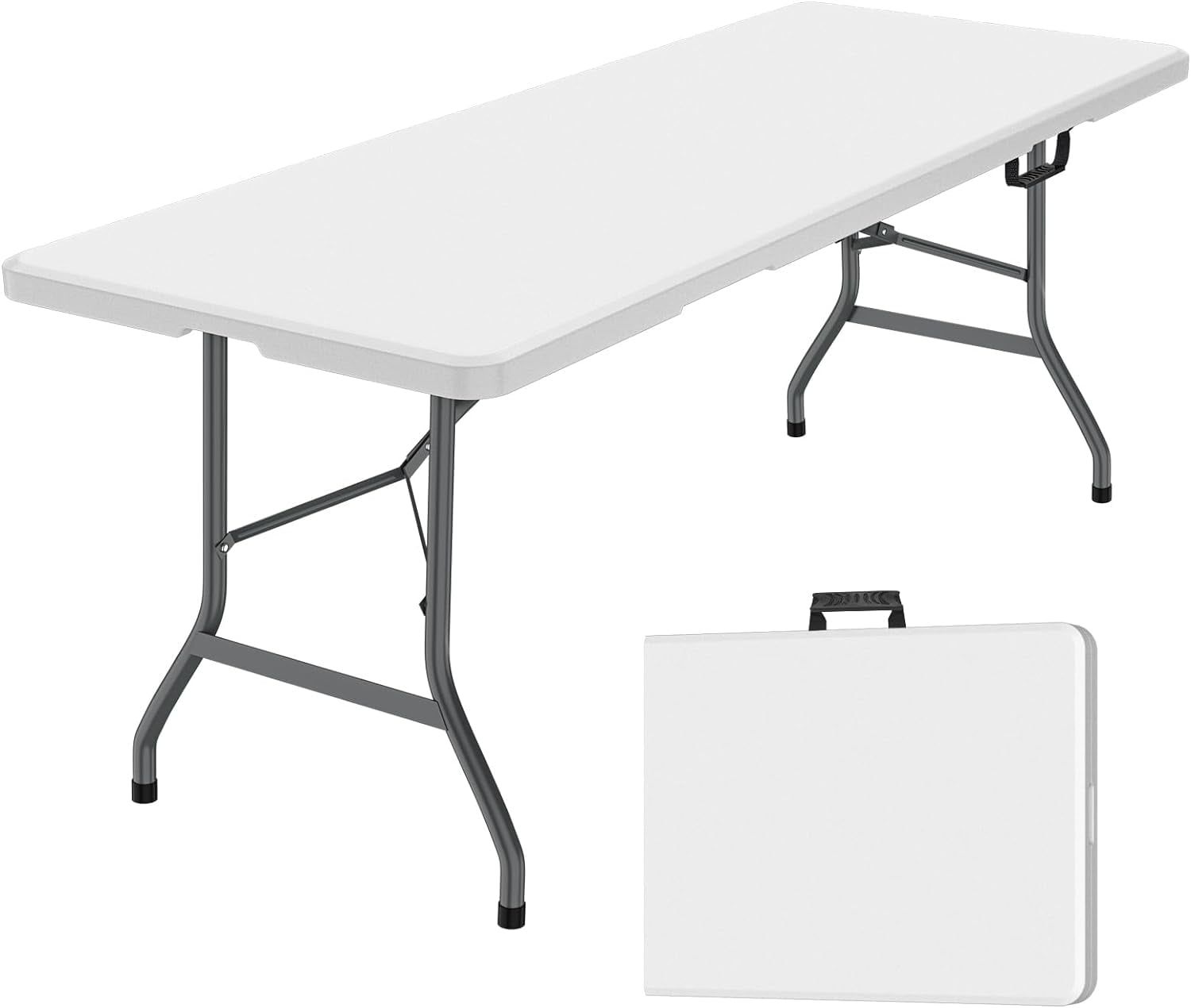 6-Foot White Plastic Folding Table with Steel Frame