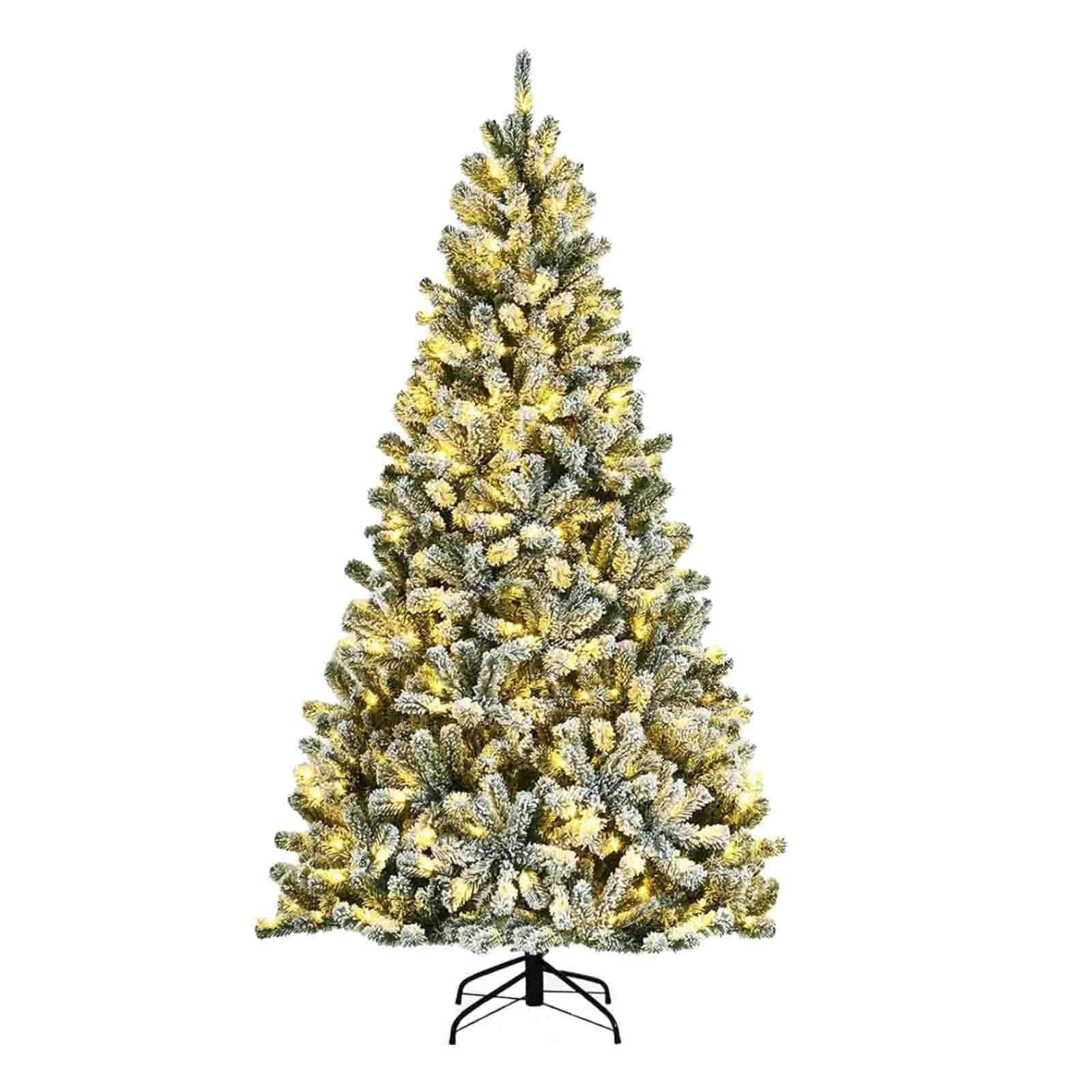 6 Ft Prelit Snow Flocked White Christmas Tree with Metal Base