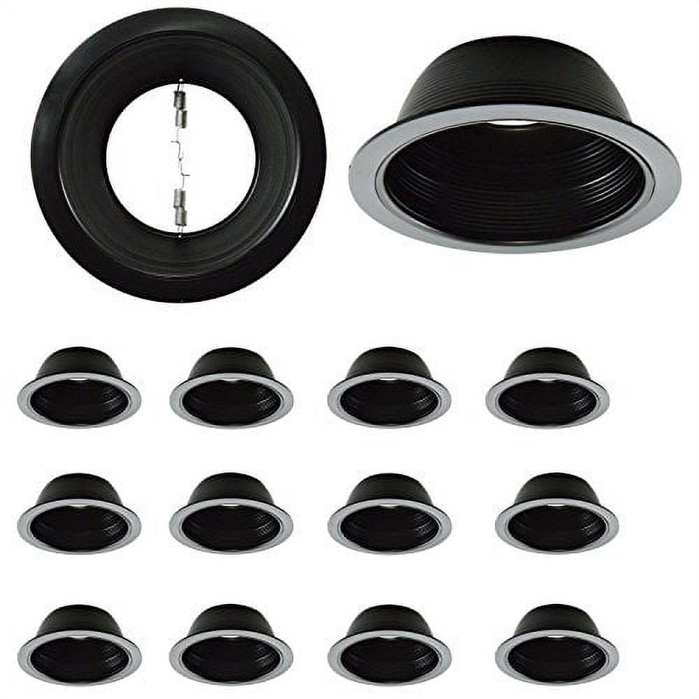 6 Inch Black Metal Stepped Baffle Trim with Plastic Ring