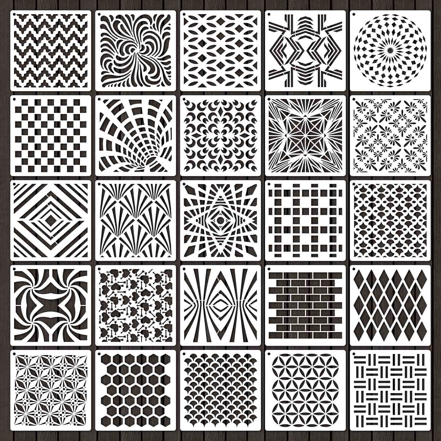 6 Inch Clear PET Geometric Stencils for Painting, 25 Pieces