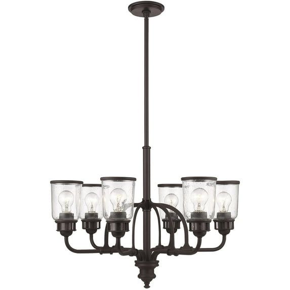 Vintage Bronze 6-Light Chandelier with Seeded Glass Shades
