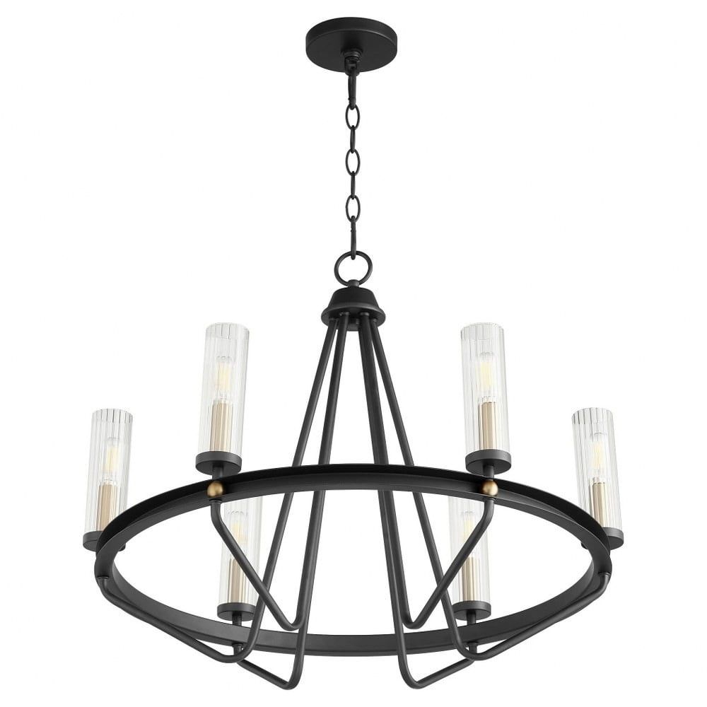 Empire Noir 6-Light Chandelier with Aged Brass Finish and Clear Fluted Glass