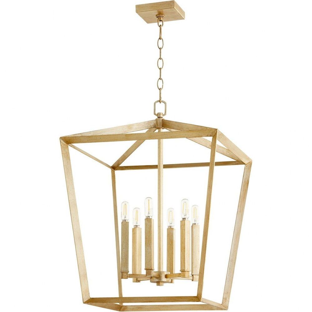 Aged Silver Leaf 6-Light Geometric Cage Chandelier