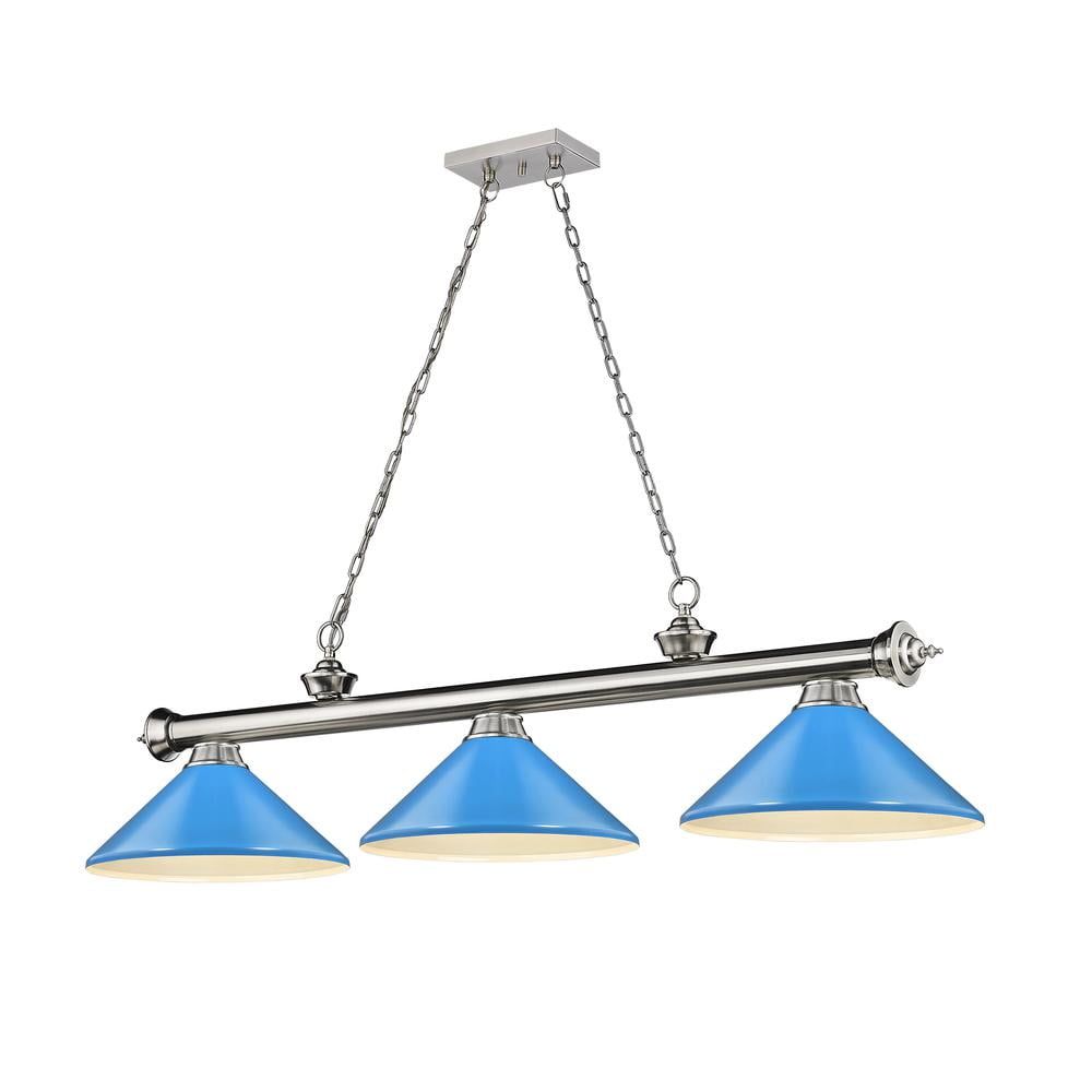 Polished Nickel 6-Light Chandelier with Blue Shades