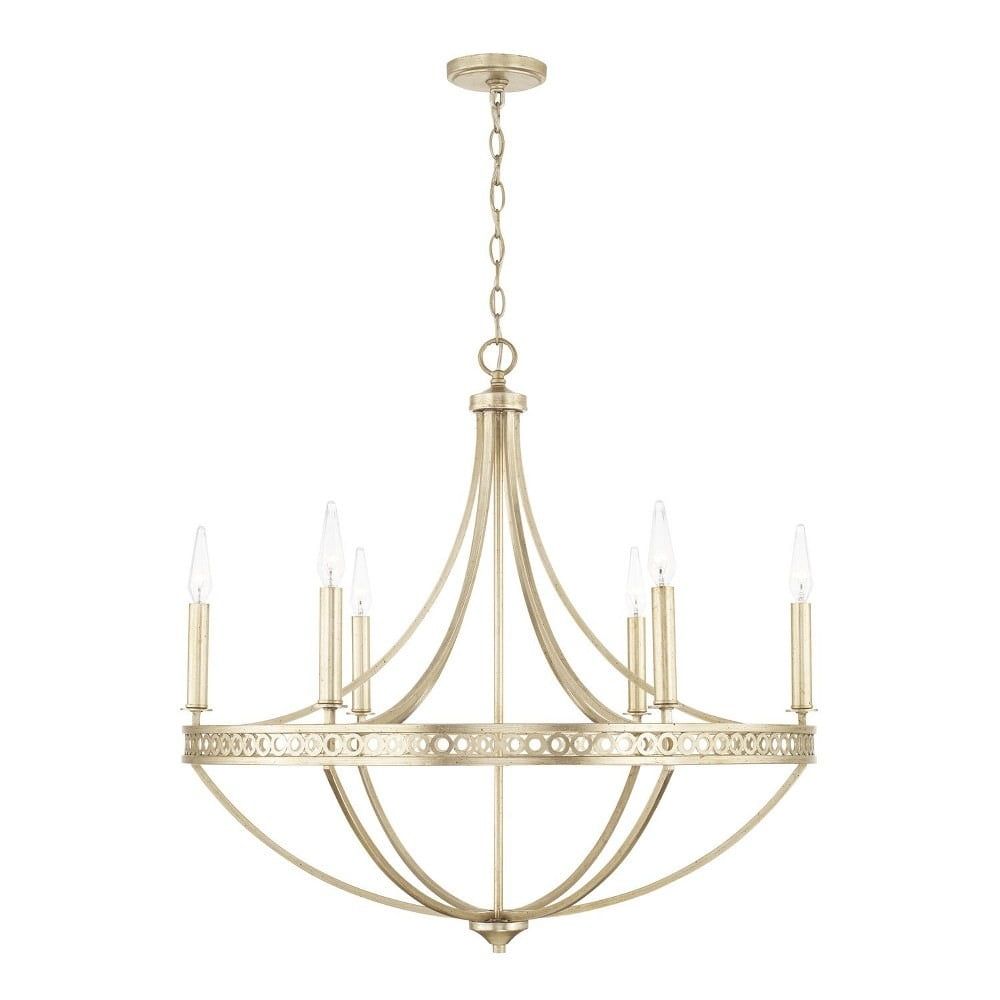 Isabella Winter Gold 6-Light Candelabra Chandelier with Ornate Pattern