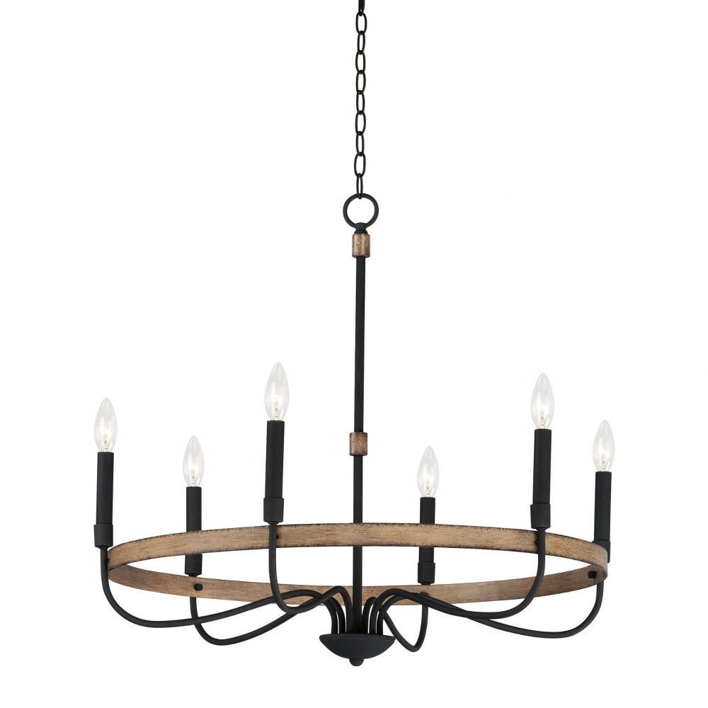 Franklin Distressed Wood & Black Metal 6-Light Chandelier