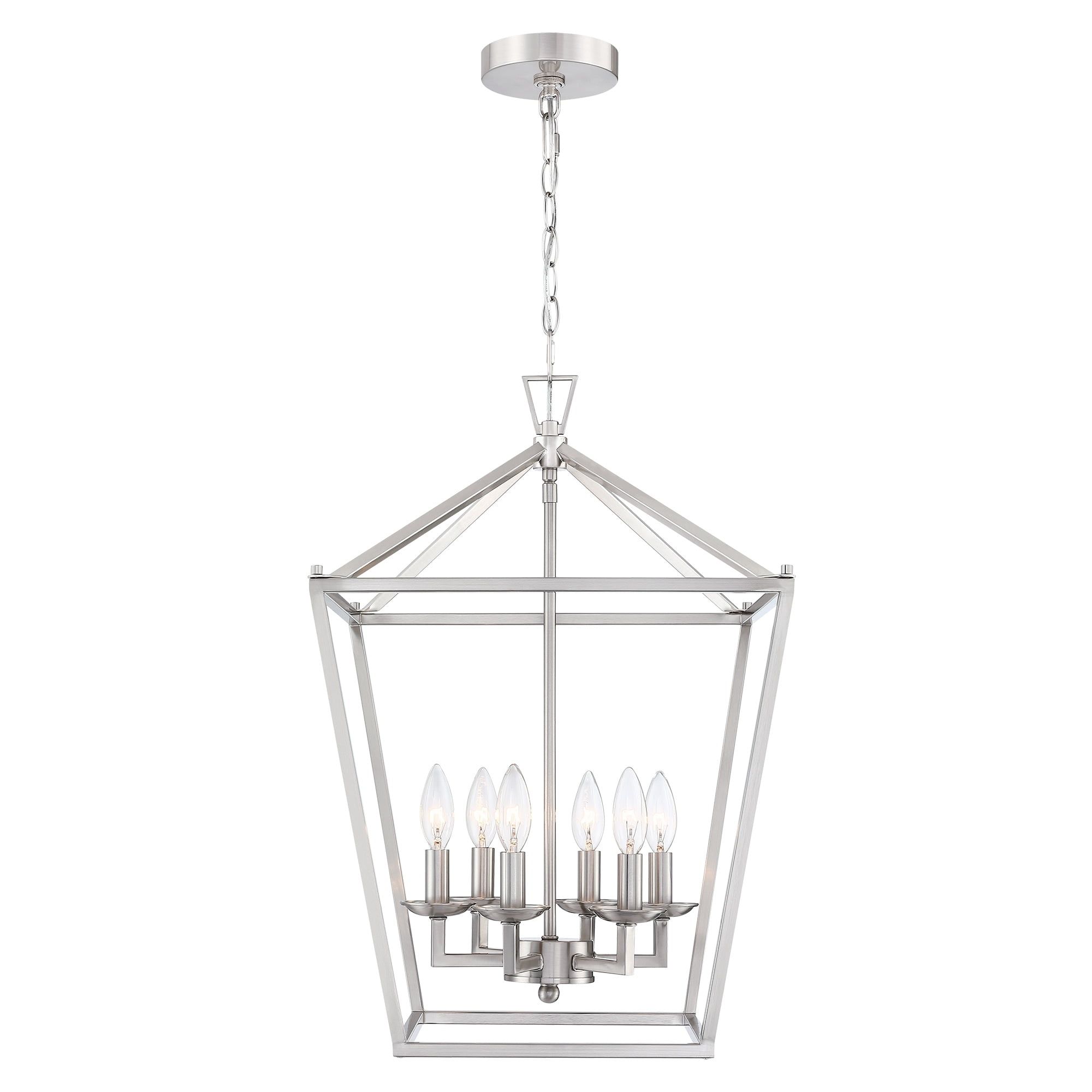 Brushed Nickel 6-Light Geometric Cage Lantern Pendant