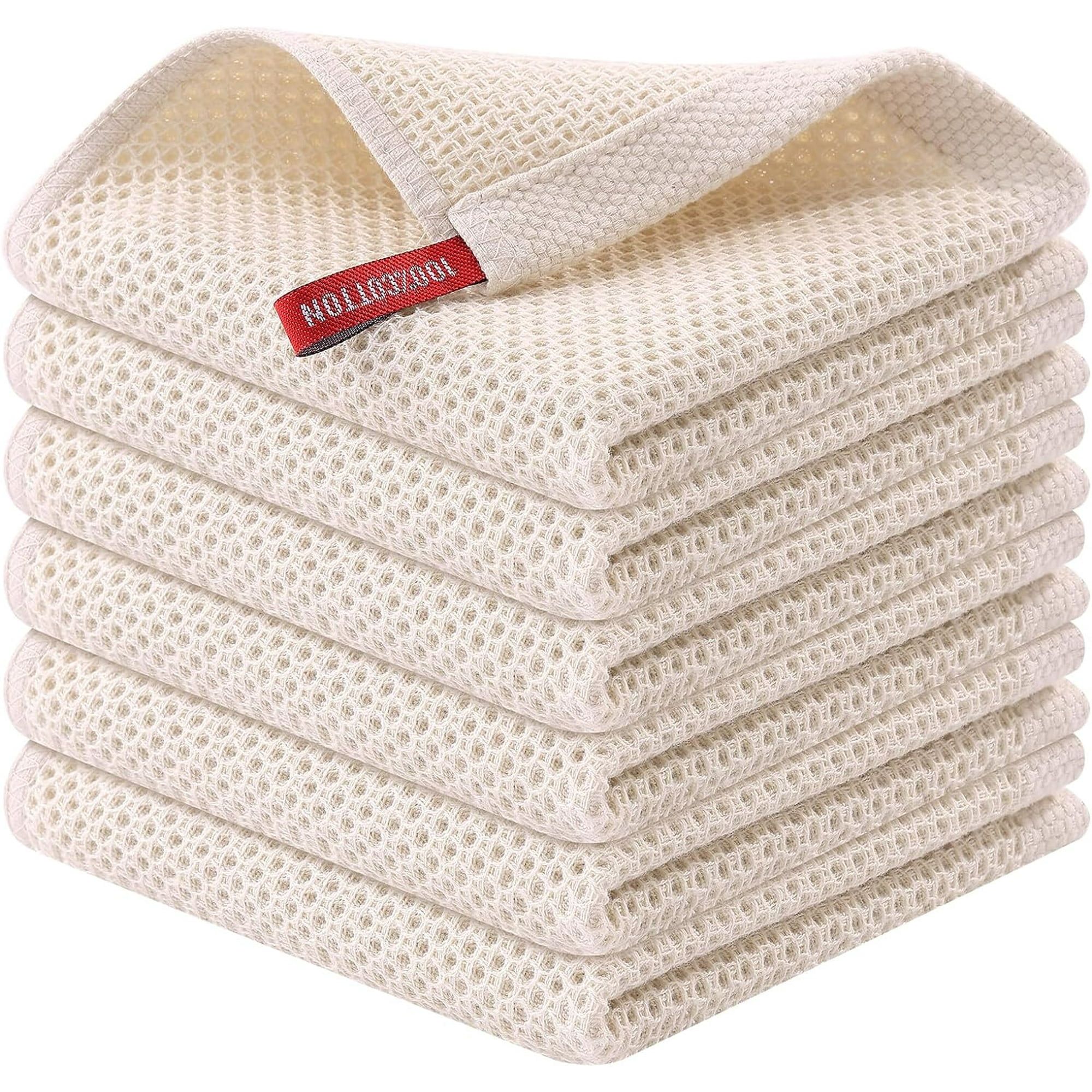 Beige 12"x12" Cotton Waffle Weave Kitchen Dish Cloths Set