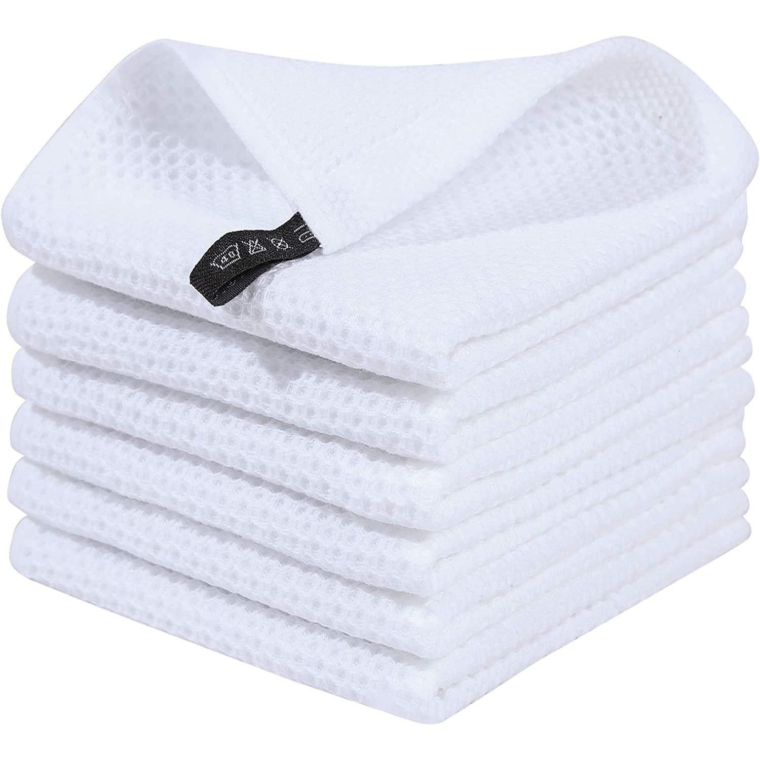 White 12x12 Inch Cotton Waffle Weave Dish Cloths, 6-Pack