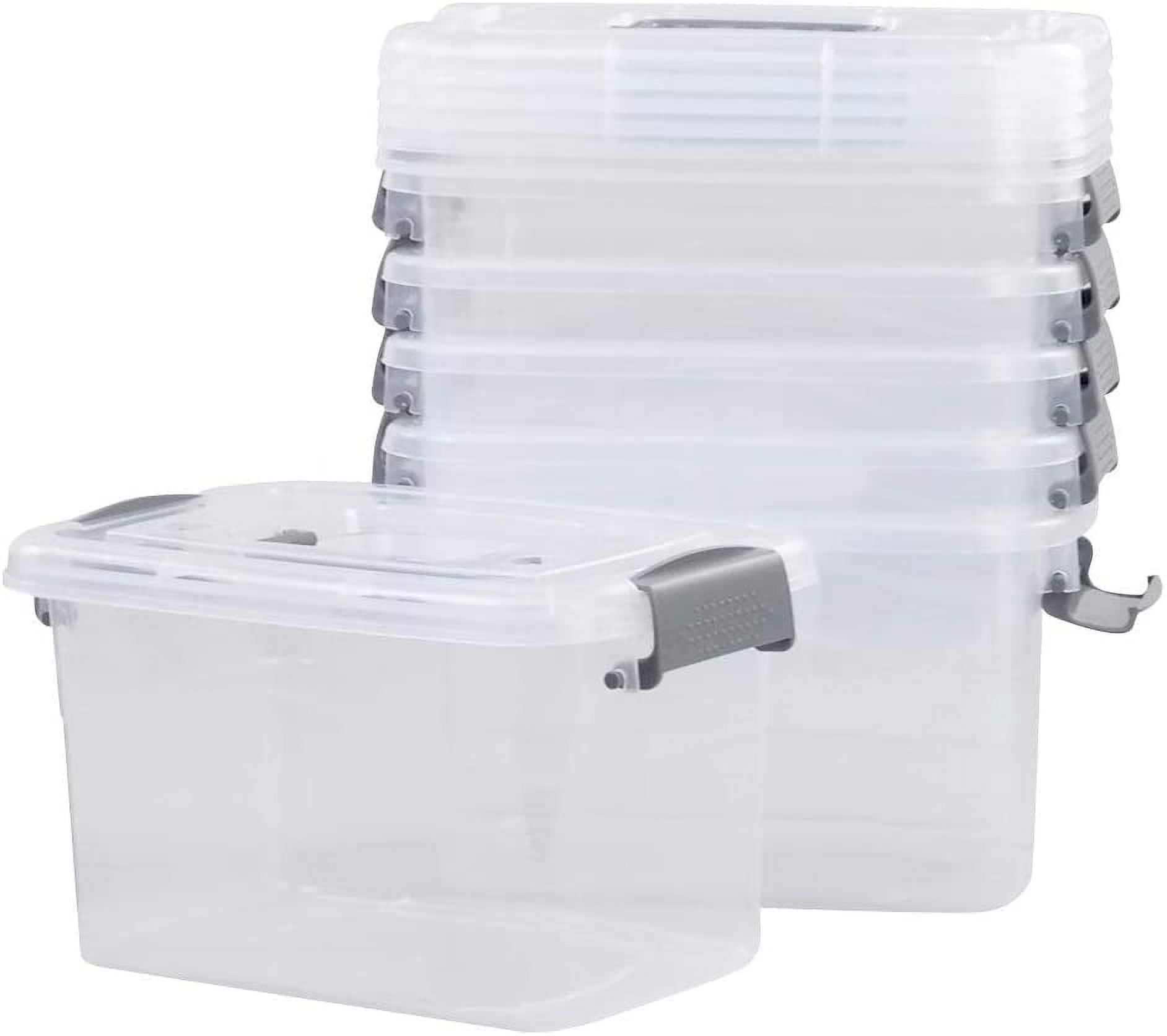 Clear Plastic Stackable Latching Storage Bins with Grey Handles, 6-Pack