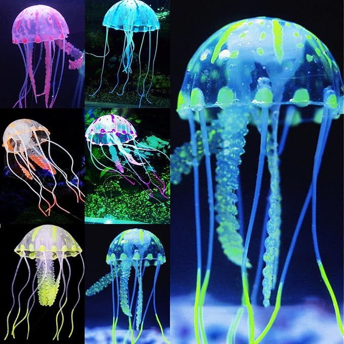 Uniclife Multicolor Silicone Glowing Jellyfish Aquarium Ornaments