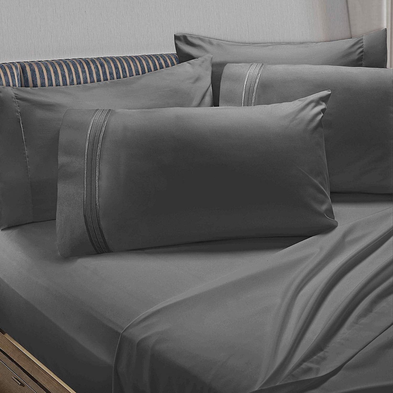 Queen Charcoal Gray 6-Piece Deep Pocket Microfiber Sheet Set