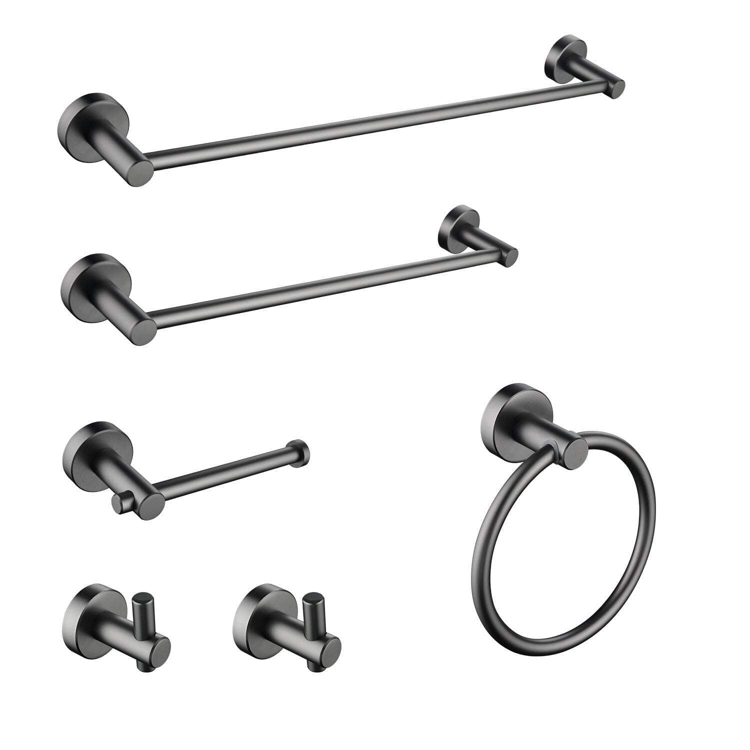 Gunmetal Black Aluminum 6-Piece Wall Mounted Towel Rack Set