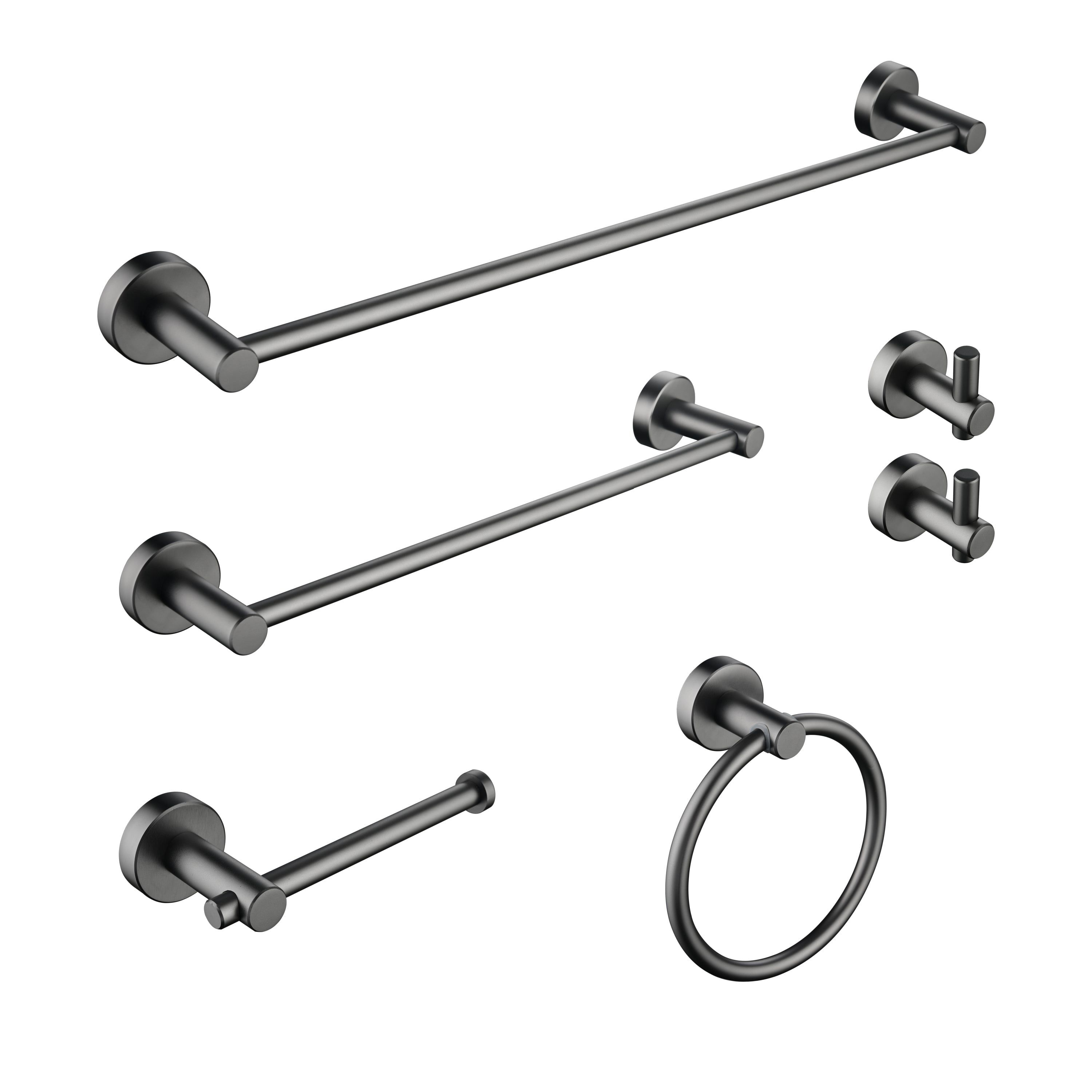 Gunmetal Black 6-Piece Aluminum Bathroom Hardware Set