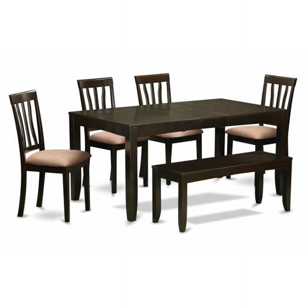 Cappuccino 6-Piece Dining Set with Bench and Linen Chairs