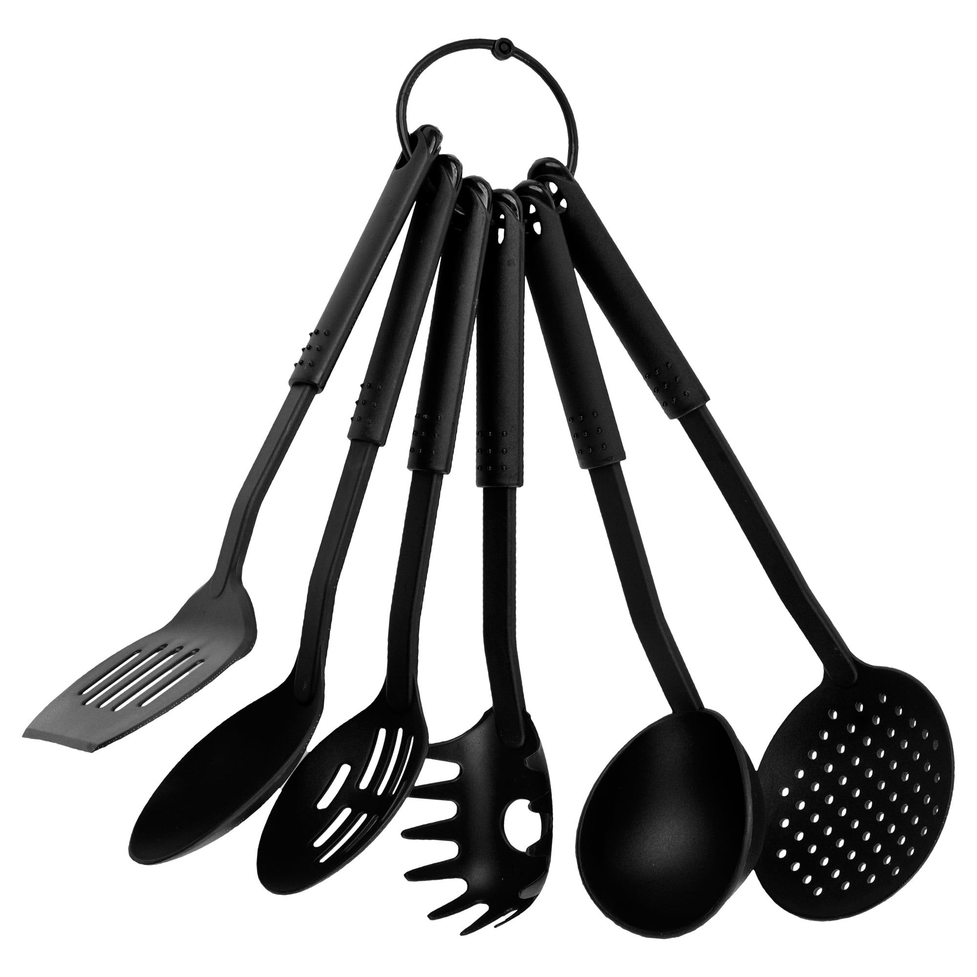 Black 6-Piece Plastic Kitchen Utensil Set with Ring