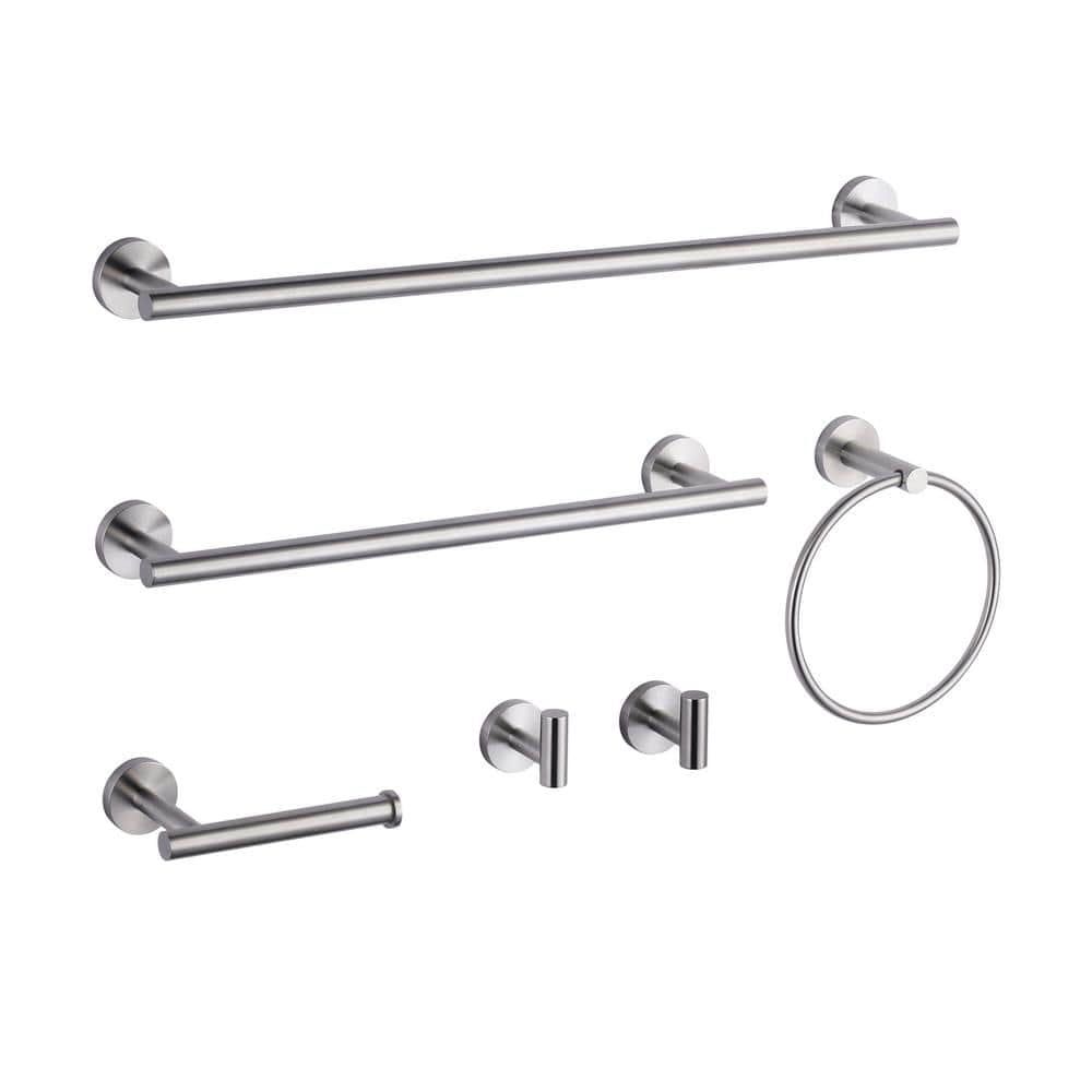 Brushed Nickel Stainless Steel 6-Piece Bathroom Towel Rack Set