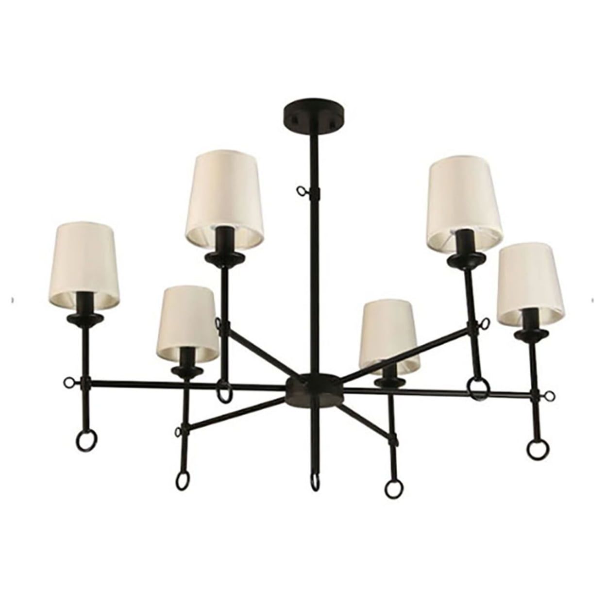 Canyon 6-Shade Bamboo & Matte Black Steel Chandelier, 36" Modern Design