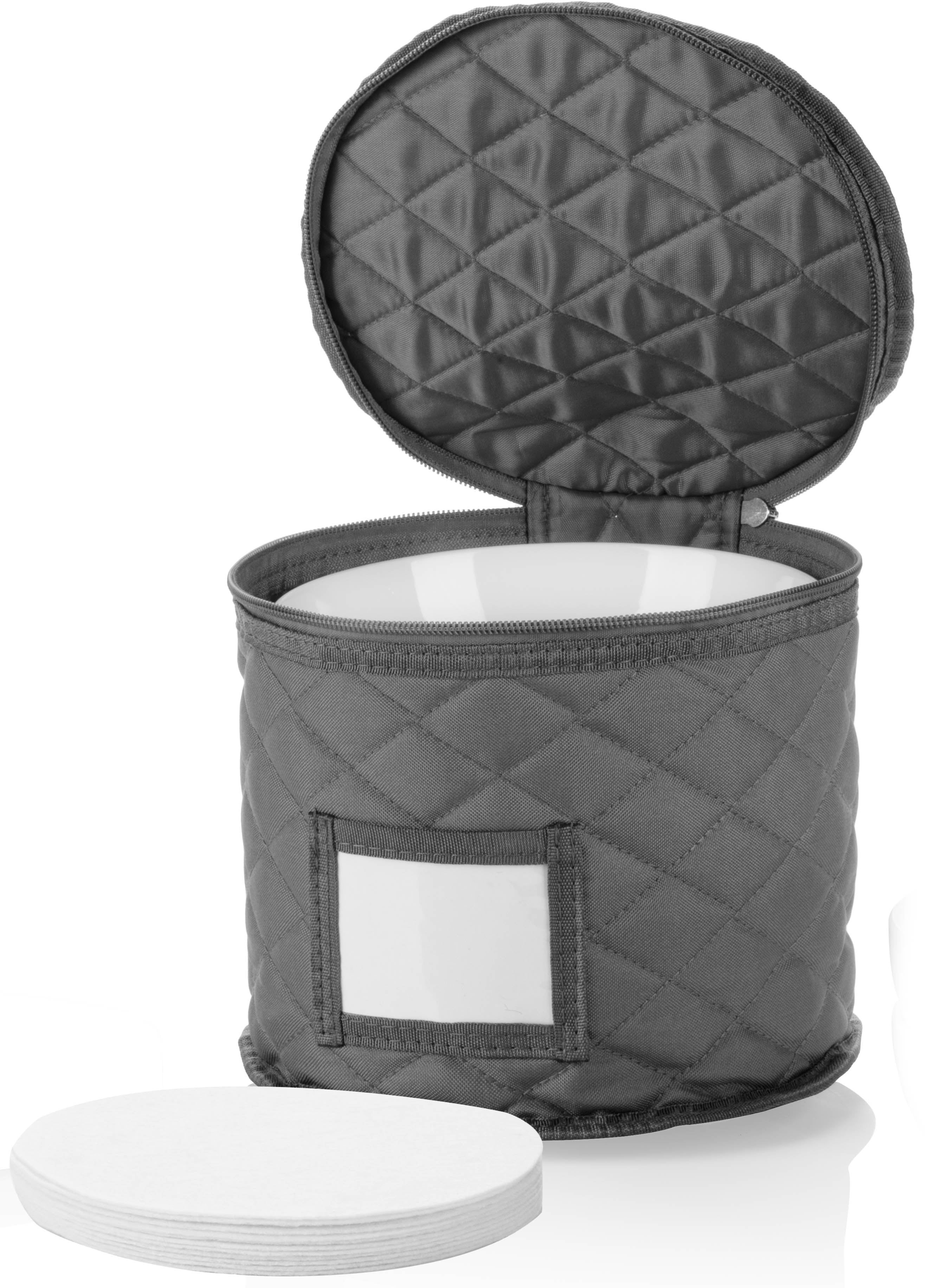 Gray Quilted 6" Plate Storage Case with Felt Dividers