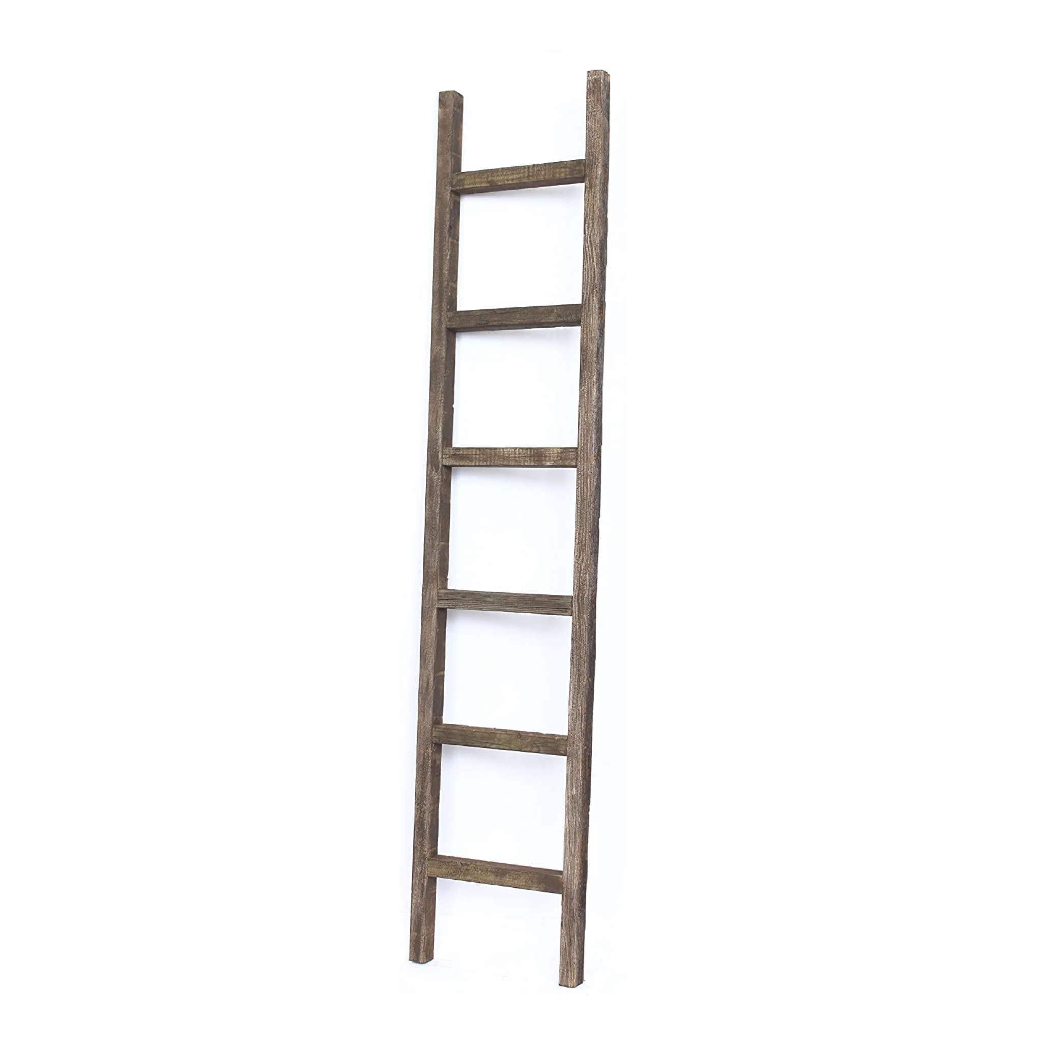 Rustic White and Black 6-Shelf Wood Ladder Bookcase