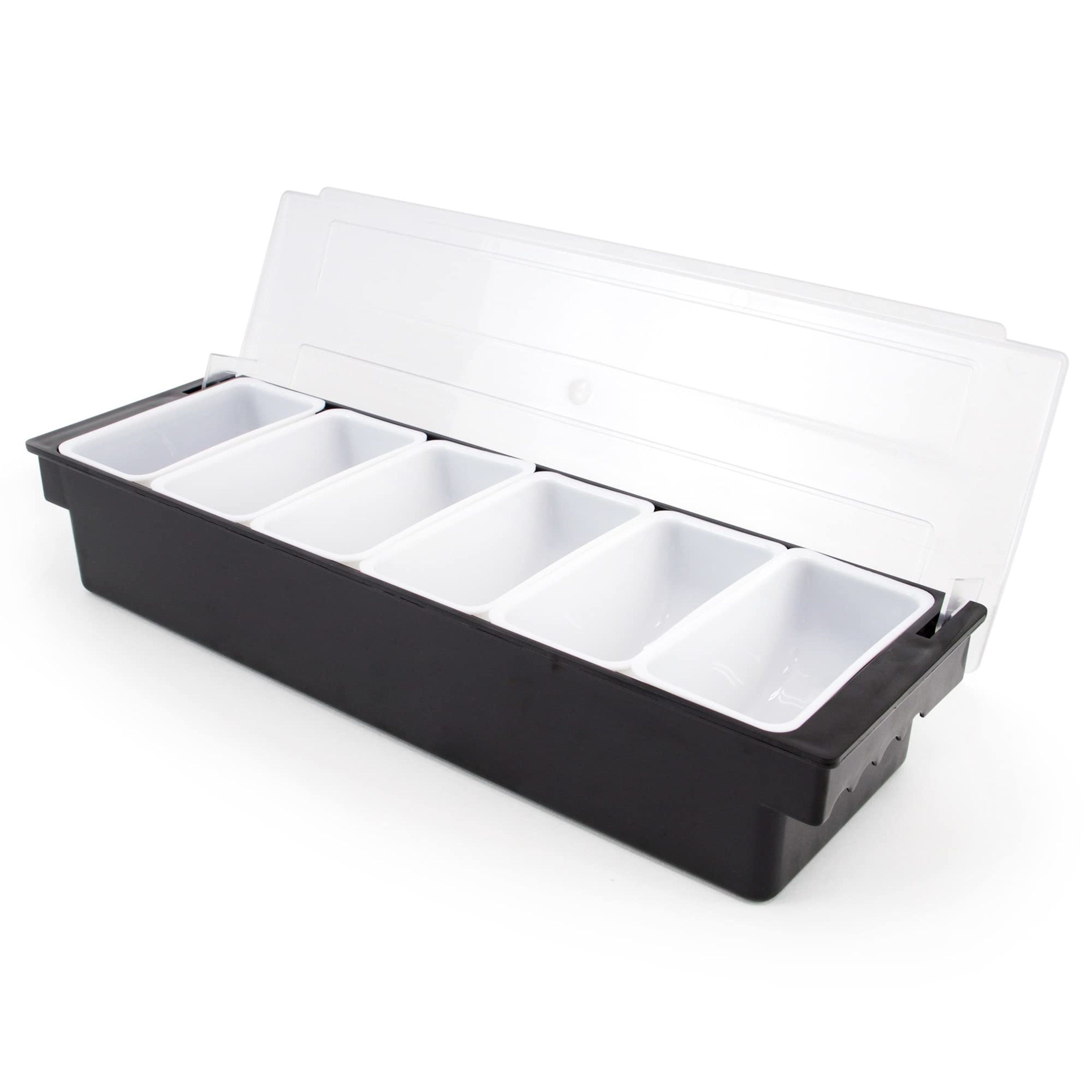 Black and White 6-Tray Plastic Condiment Station with Lid