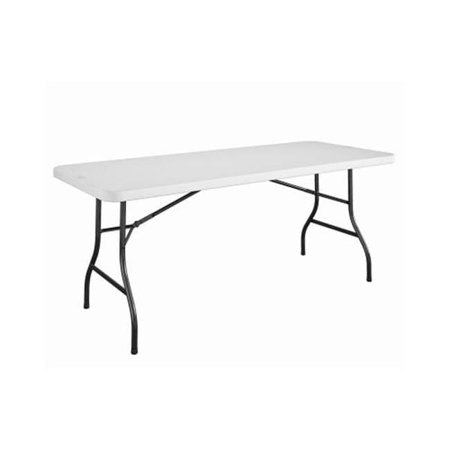 6 ft. White Resin Folding Table with Black Legs