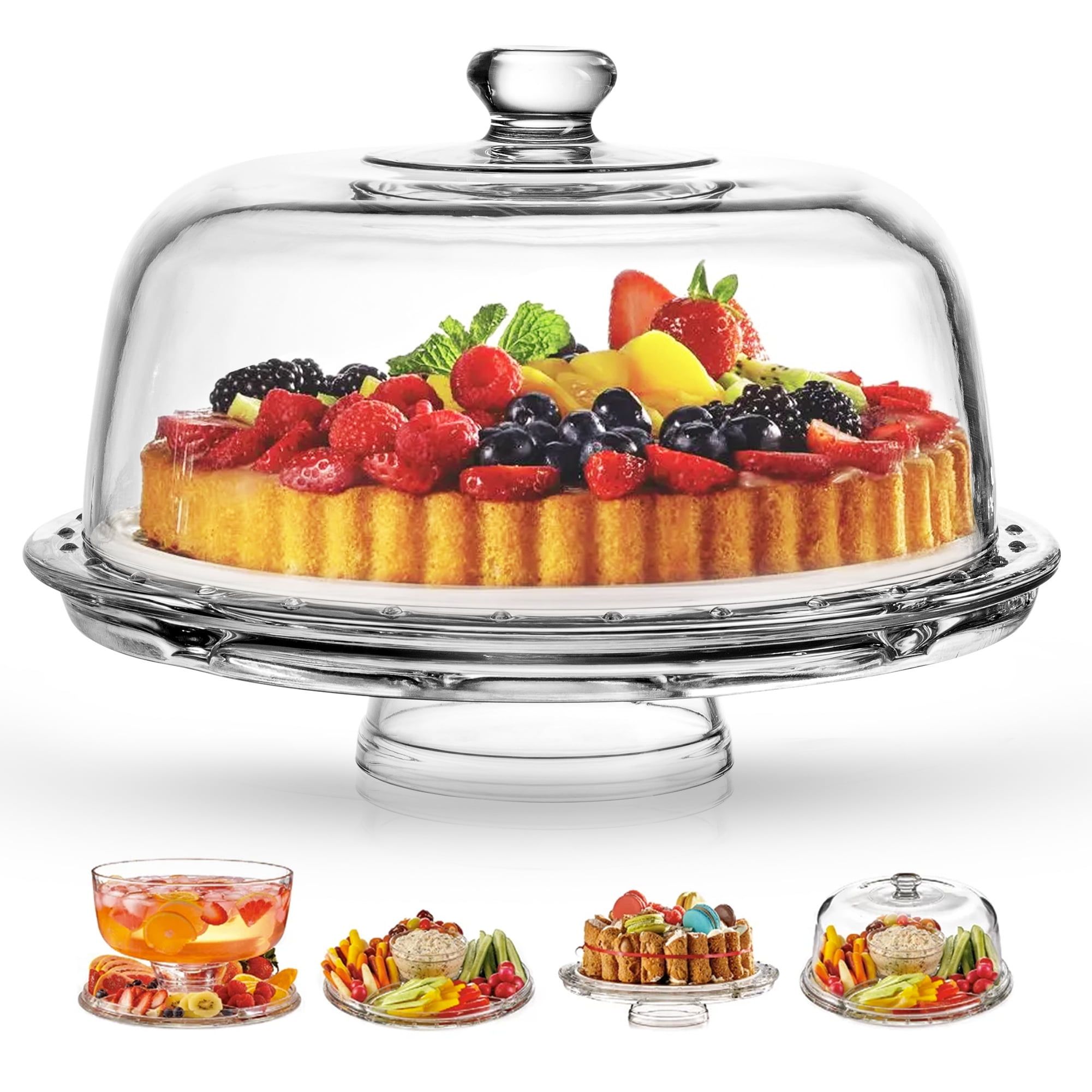 Italian-Made Clear Glass Pedestal Cake Stand with Dome