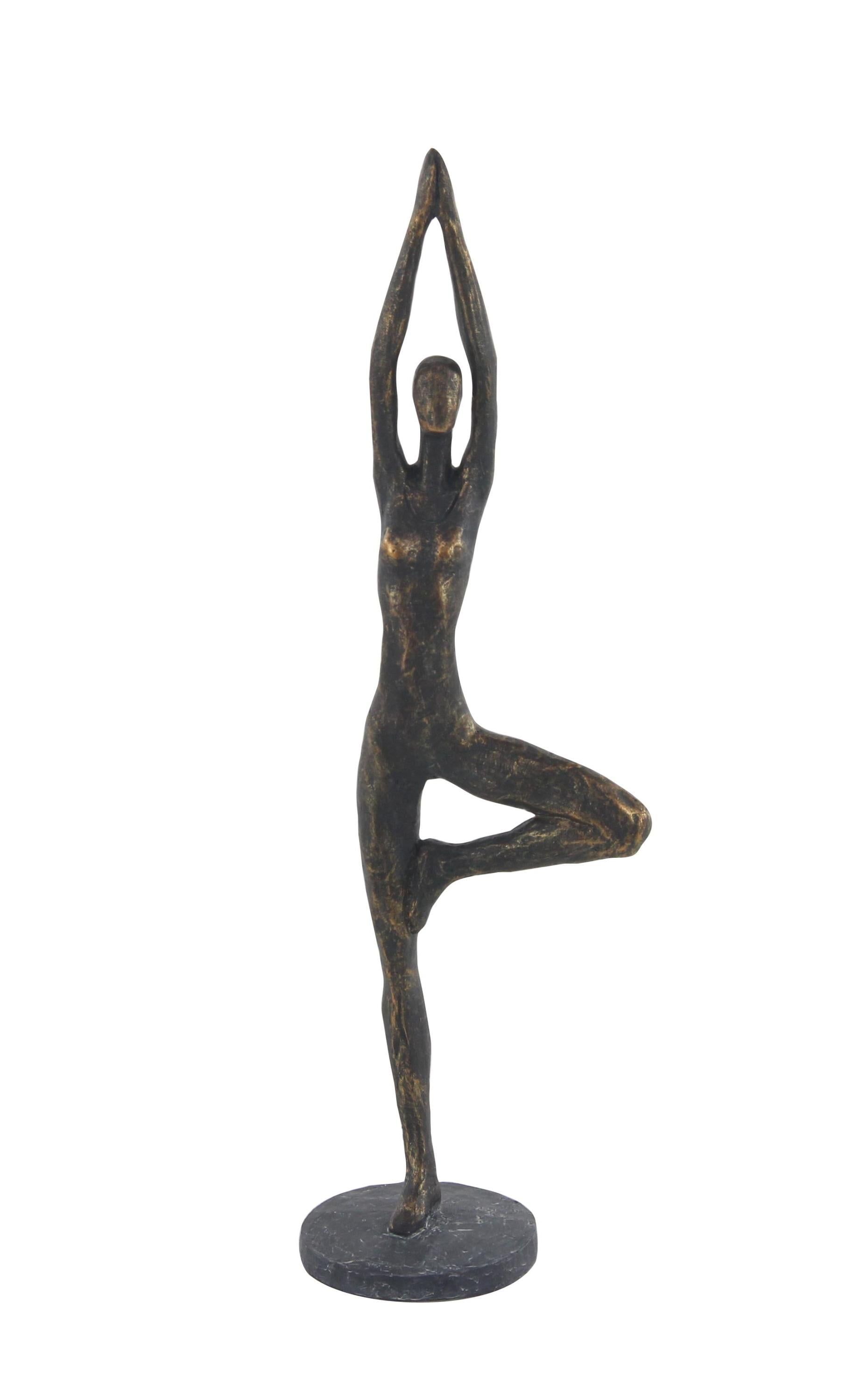 18" Brass Polystone Yoga Pose Tabletop Sculpture