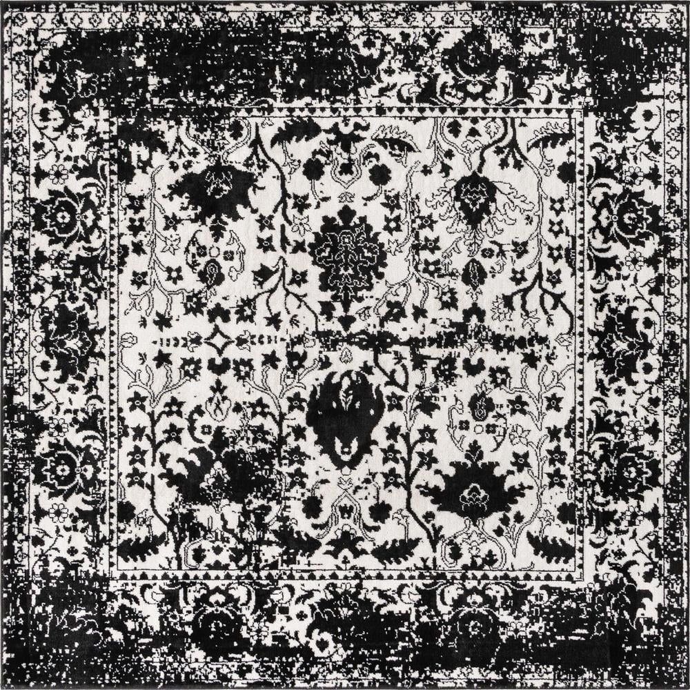 Modern Black and White Geometric Square Area Rug