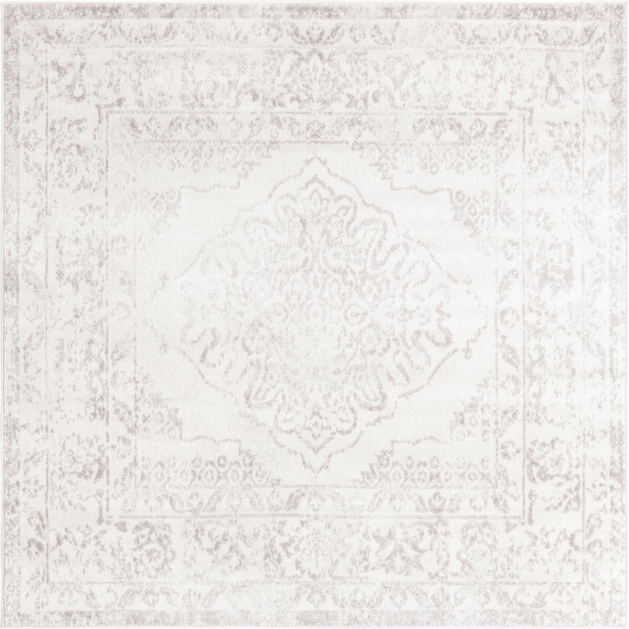 Elegant Ivory 6' Square Synthetic Easy-Care Area Rug