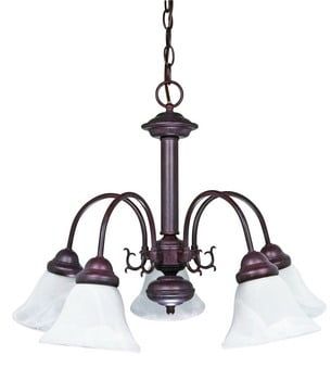 Bronze 24" Five-Light Chandelier with Alabaster Glass Shades