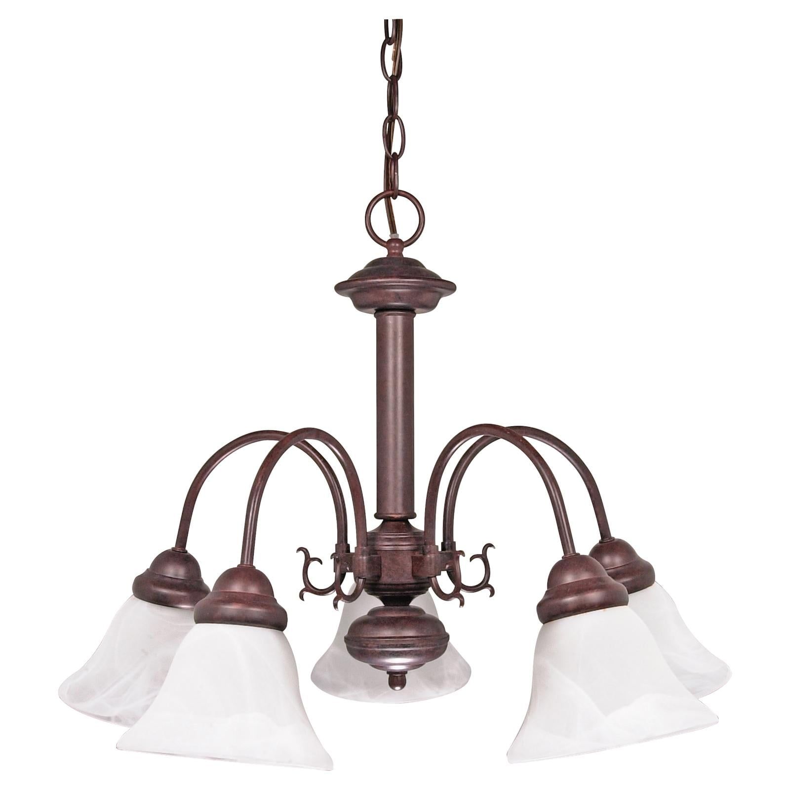 Bronze 24" Five-Light Chandelier with Alabaster Glass Shades