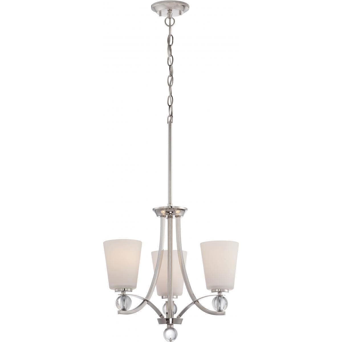 Polished Nickel 3-Light Glass Chandelier, 29" x 18"