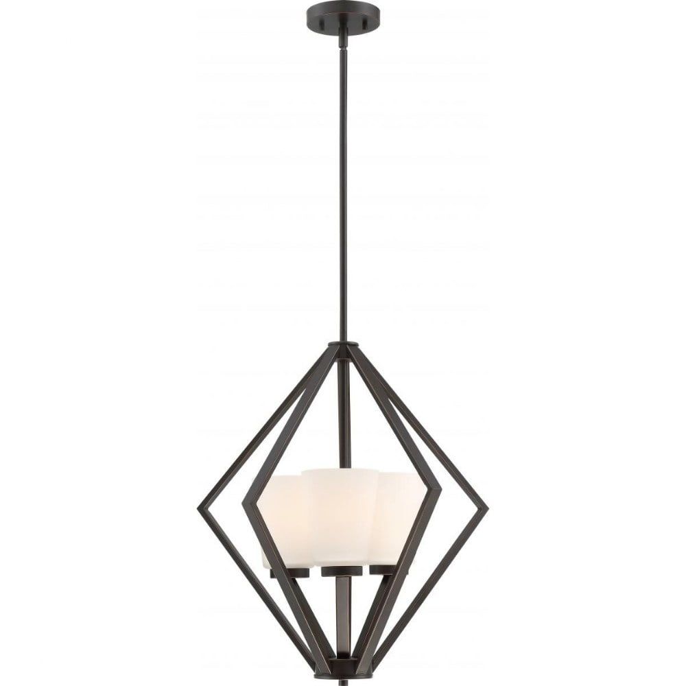 Elegant Mahogany Bronze 3-Light Pendant with Frosted Shades