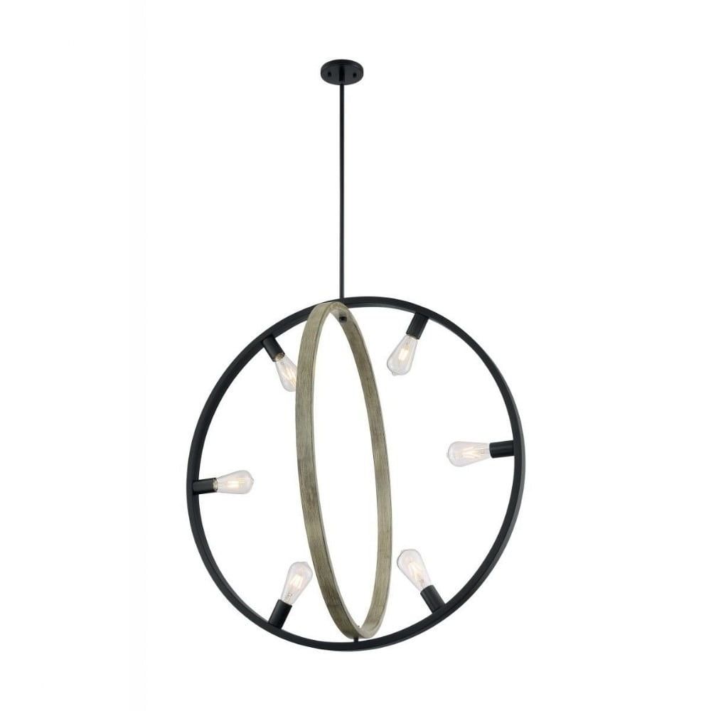 Augusta 36'' Black and Gray Wood 6-Light Mid-Century Modern Pendant