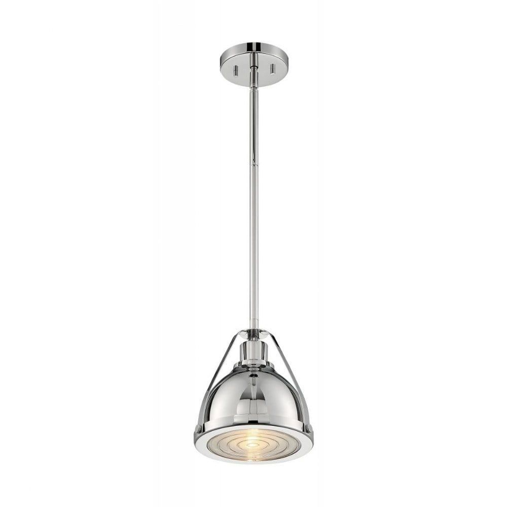 Barbett Industrial-Style Small Pendant with Fresnel Glass Lens, Polished Nickel