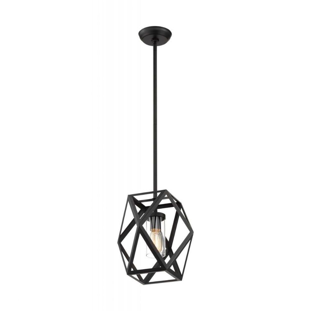 Zemi Traditional Geometric Mini Pendant Light - Black with Clear Glass