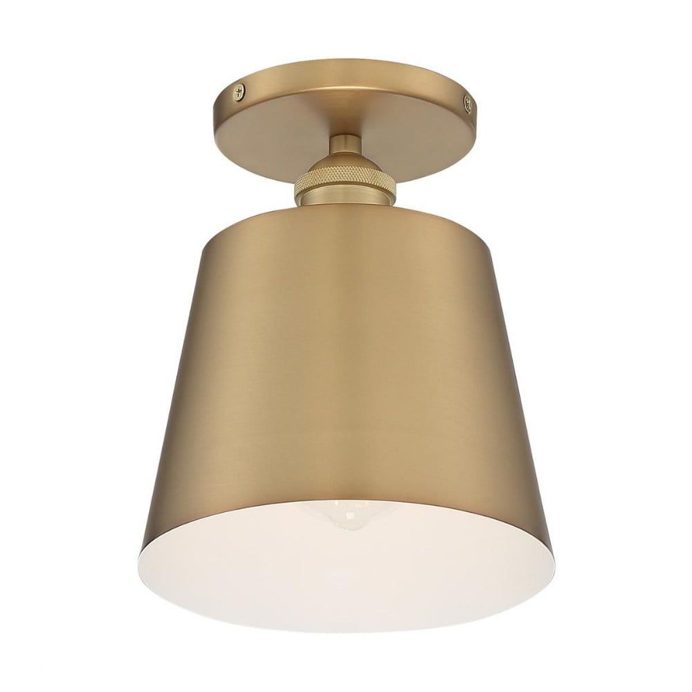 Motif Transitional 9" Semi-Flush Drum Light in Brushed Brass with White Accents